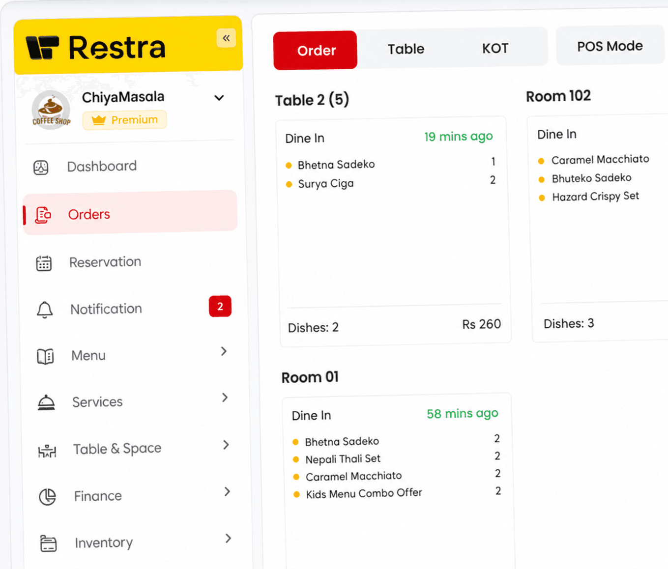 RESTRA order management dashboard